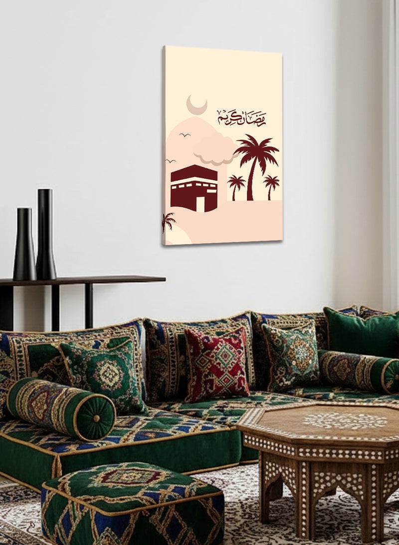 لوحة كانفاس على إطار خشبي بتصميم رمضان كريم مع هلال رمضان والكعبة المشرفة - Image 3